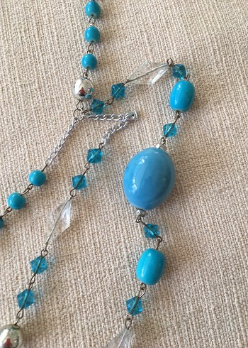 Uzun Turkuaz Boncuklu Bohem Kolye - Görsel 4