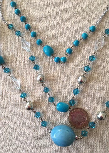 Uzun Turkuaz Boncuklu Bohem Kolye - Görsel 3