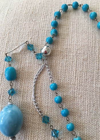 Uzun Turkuaz Boncuklu Bohem Kolye - Görsel 8
