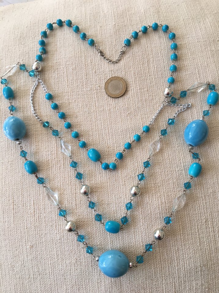 Uzun Turkuaz Boncuklu Bohem Kolye - Görsel 5