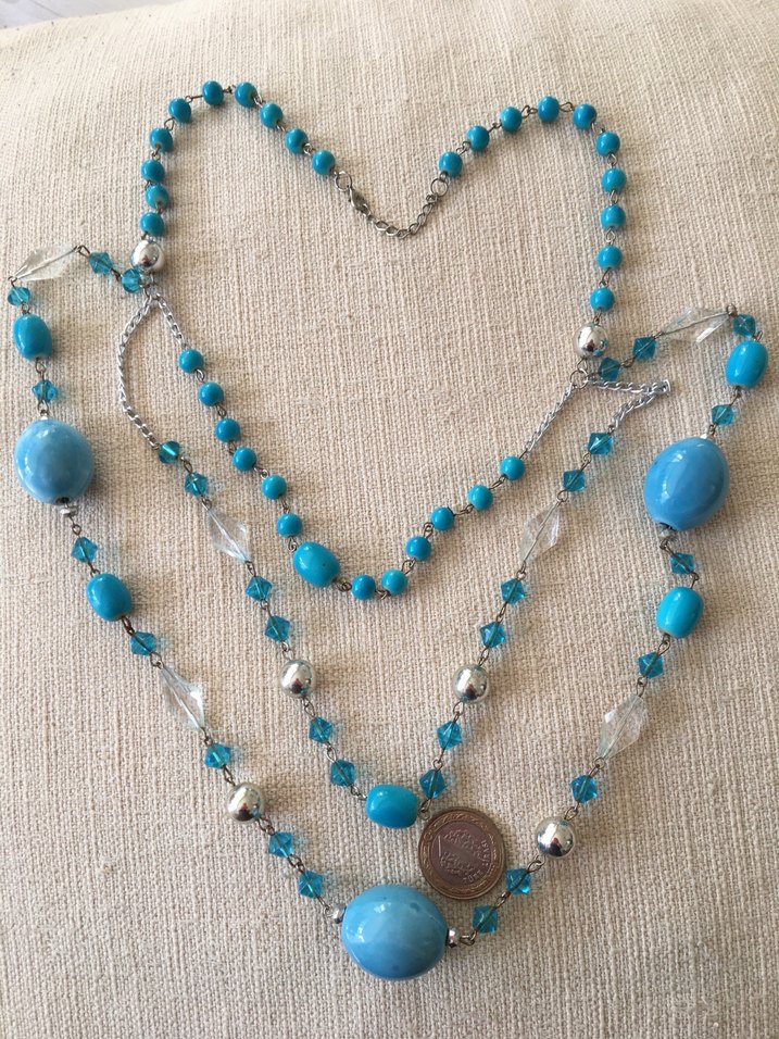 Uzun Turkuaz Boncuklu Bohem Kolye - Görsel 2