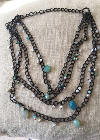 Uzun Zincirli Turkuaz Bohem Kolye - Görsel 2