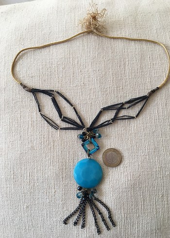 Boncuklu Turkuaz Uzun Bohem Kolye - Görsel 3