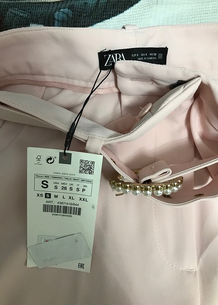 Zara incili kemerli yüksek bel pantolon - Görsel 3