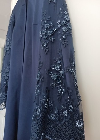 Drapeli Lacivert Uzun Kollu Kadın Abiye ferace - Görsel 3