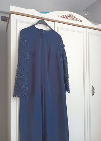 Drapeli Lacivert Uzun Kollu Kadın Abiye ferace - Görsel 5