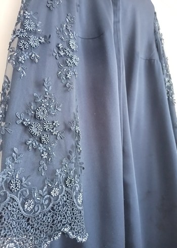 Drapeli Lacivert Uzun Kollu Kadın Abiye ferace - Görsel 2