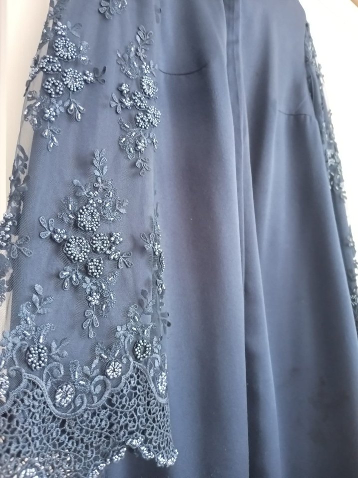 Drapeli Lacivert Uzun Kollu Kadın Abiye ferace - Görsel 2