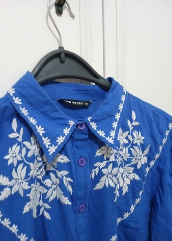 Nakışlı Mavi  Bohem Gömlek - Görsel 2