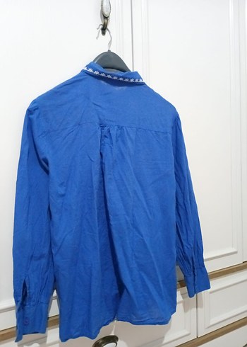 Nakışlı Mavi  Bohem Gömlek - Görsel 3