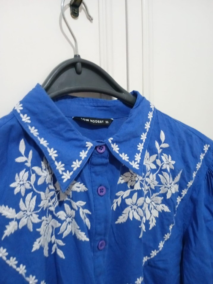 Nakışlı Mavi  Bohem Gömlek - Görsel 2