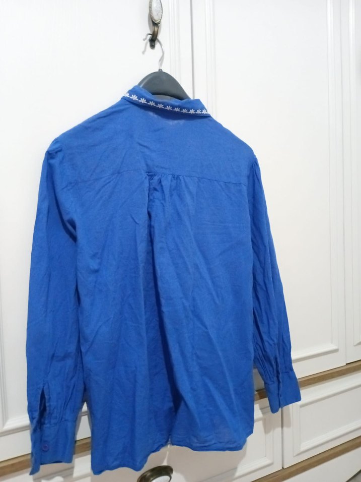 Nakışlı Mavi  Bohem Gömlek - Görsel 3