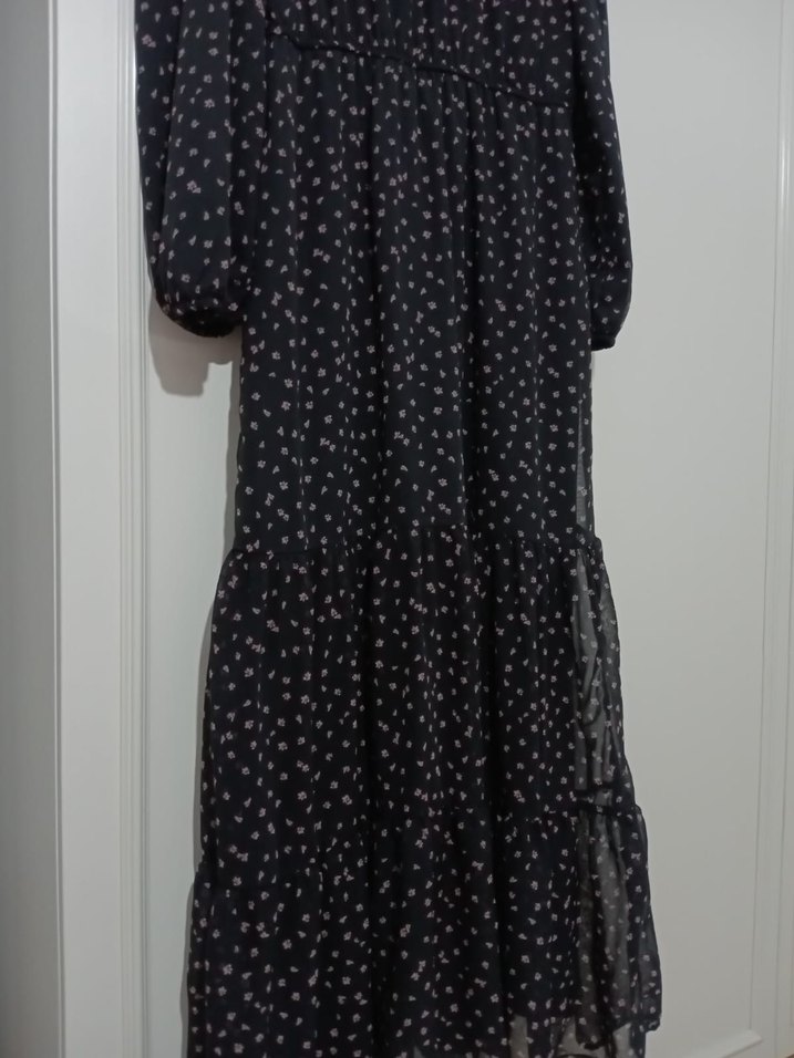 Uzun Kollu Siyah Bohem Uzun Elbise - Görsel 2