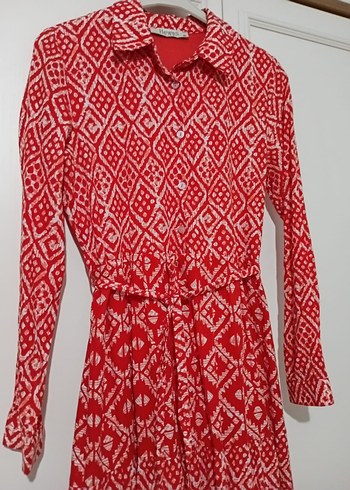 Kırmızı Desenli Uzun Bohem Elbise - Görsel 4