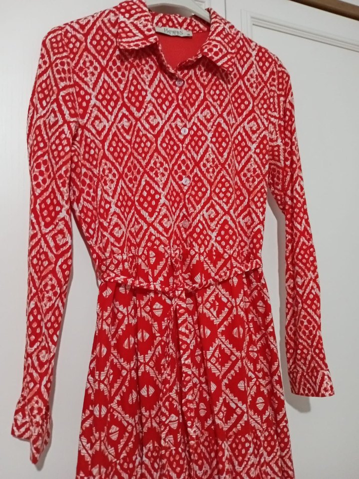 Kırmızı Desenli Uzun Bohem Elbise - Görsel 4