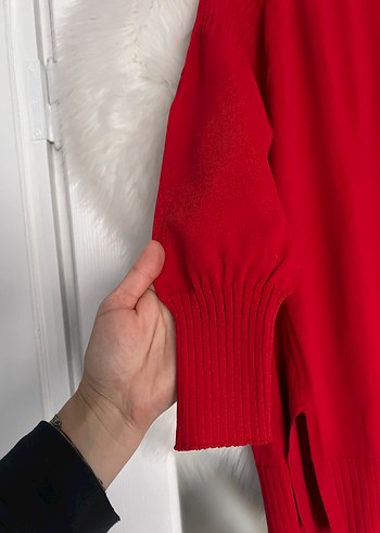 Kırmızı Kadın Uzun Kollu Triko Kazak Merserize - Görsel 3