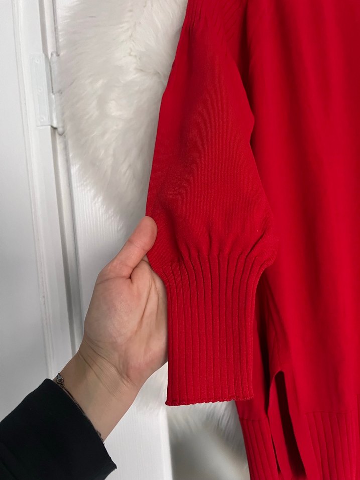 Kırmızı Kadın Uzun Kollu Triko Kazak Merserize - Görsel 3