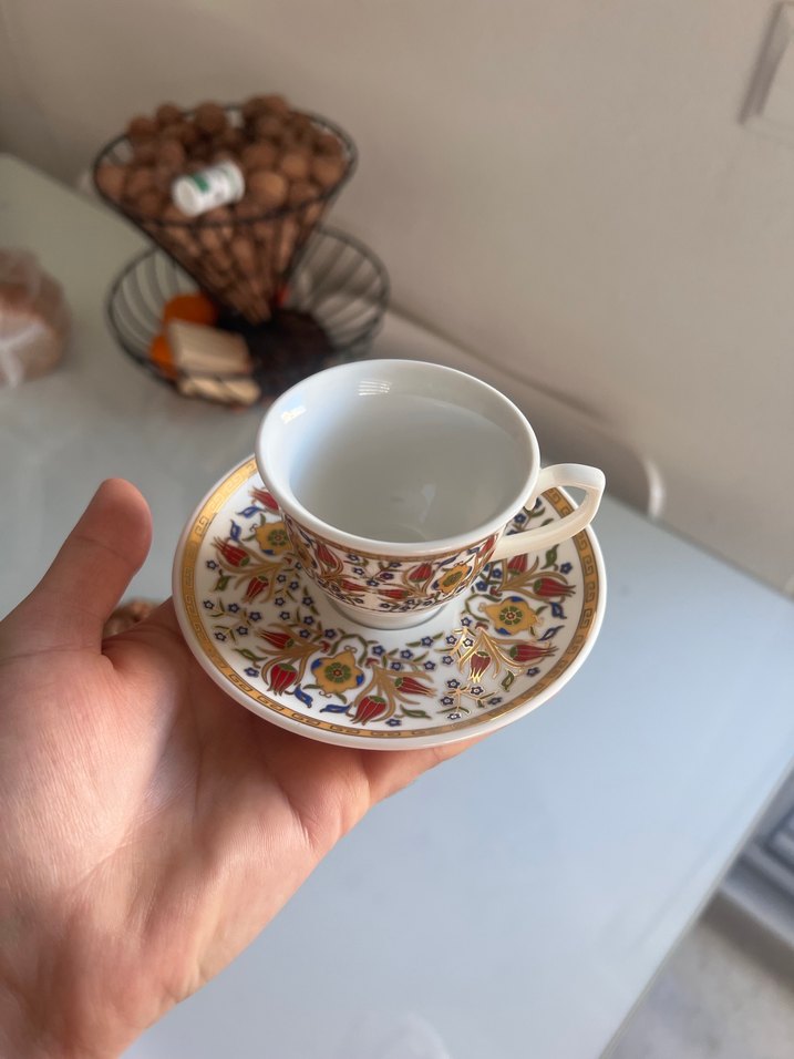 Renkli Desenli İnce Seramik Fincan ve Tabağı - Görsel 3