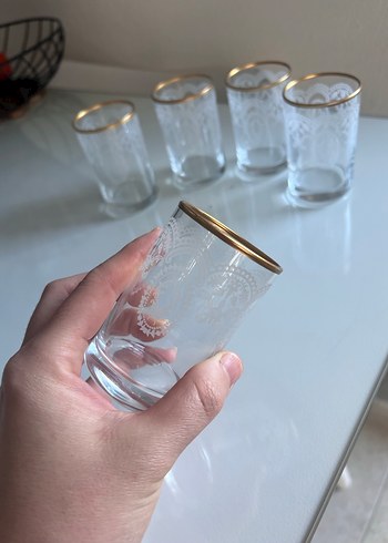 Altın Kenarlı İşlemeli Cam Bardak Seti 5li - Görsel 3