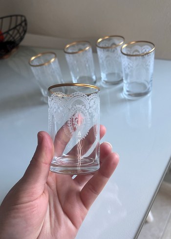 Altın Kenarlı İşlemeli Cam Bardak Seti 5li - Görsel 2