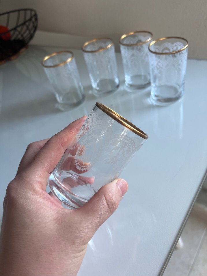 Altın Kenarlı İşlemeli Cam Bardak Seti 5li - Görsel 3