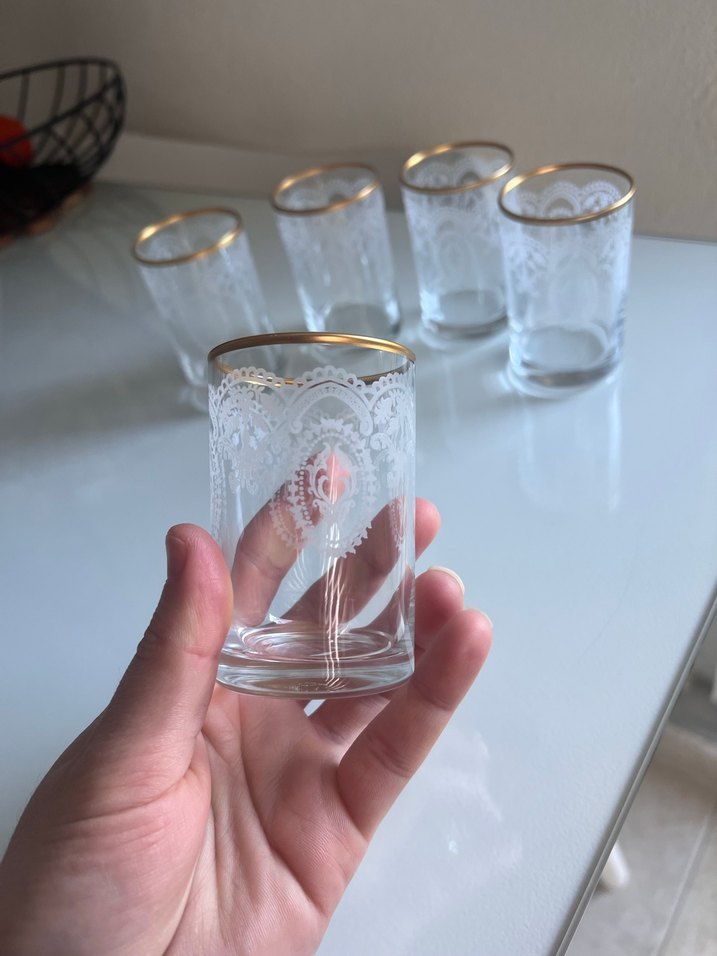Altın Kenarlı İşlemeli Cam Bardak Seti 5li - Görsel 2