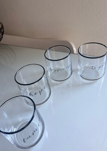 Beyaz Yazılı Cam Bardak Seti 4 lü - Görsel 2