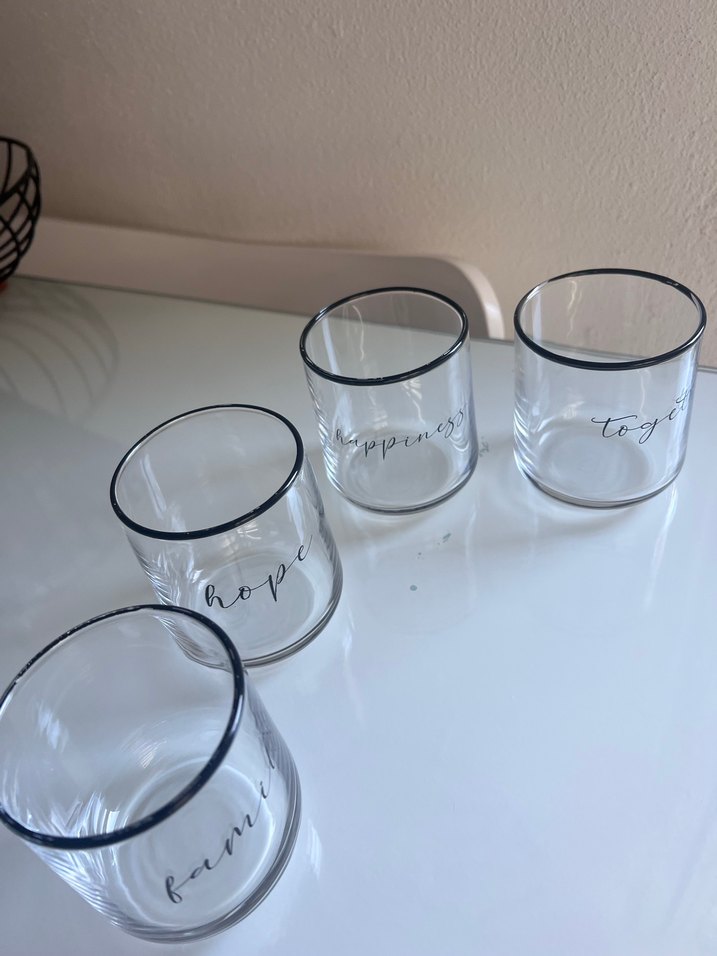 Beyaz Yazılı Cam Bardak Seti 4 lü - Görsel 2