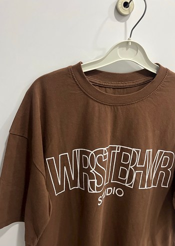 Kahverengi Baskılı Oversize Tişört - Görsel 2