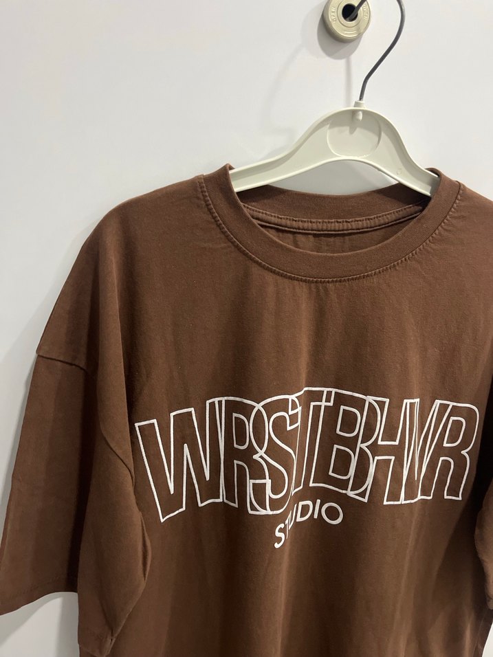 Kahverengi Baskılı Oversize Tişört - Görsel 2