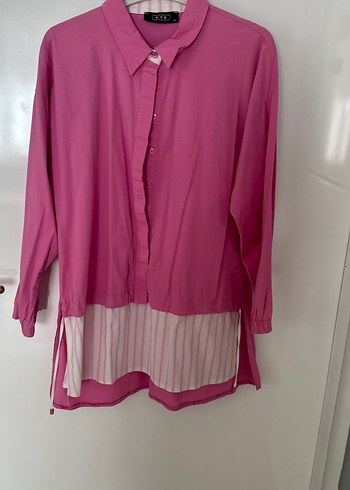 Pembe Uzun Kollu Midi Kadın Gömlek