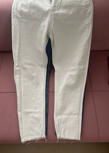 Paulmark Beyaz Midi Boy Kadın Denim Pantolon