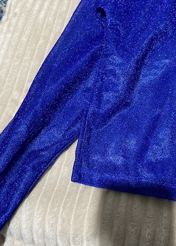 Parlak Mavi Triko Kadın Bluz - Görsel 2