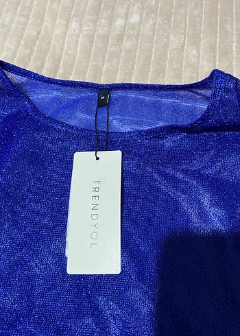 Parlak Mavi Triko Kadın Bluz - Görsel 3