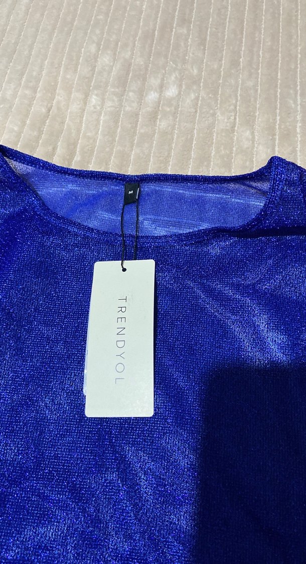 Parlak Mavi Triko Kadın Bluz - Görsel 3