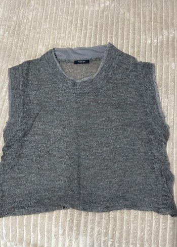 Massimo Dutti Gri Örgü Kolsuz Kadın Triko - Görsel 2