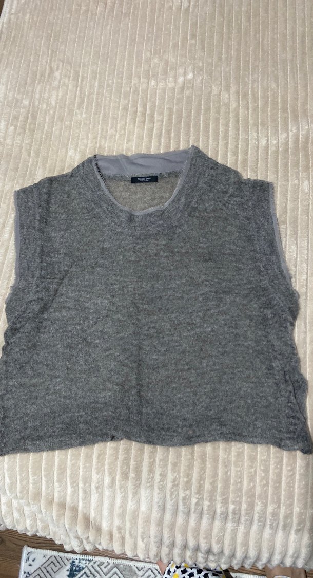 Massimo Dutti Gri Örgü Kolsuz Kadın Triko - Görsel 2