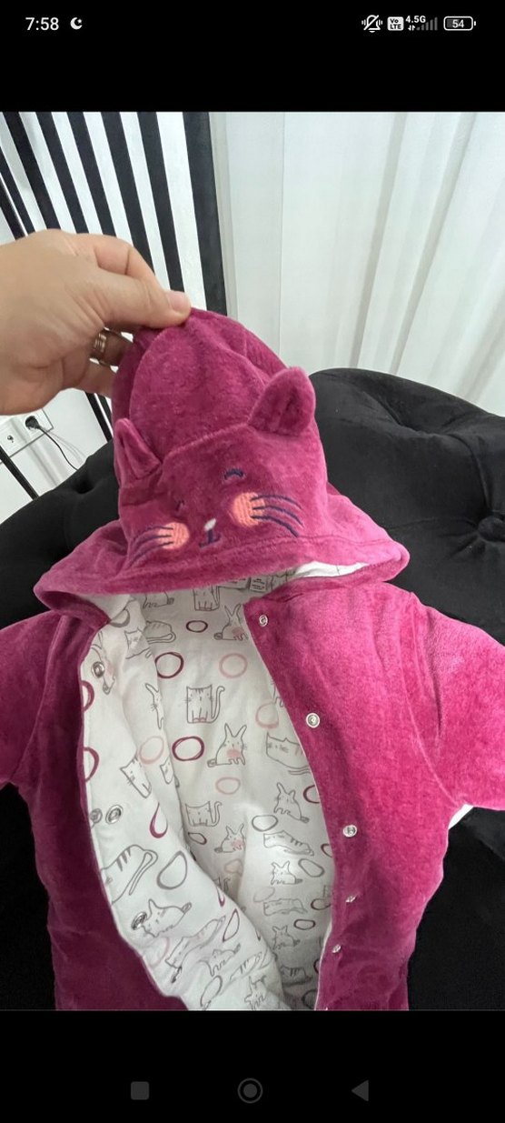 Kapüşonlu Pembe Kız Bebek Tulumu ölçüleri yazıyor - Görsel 2