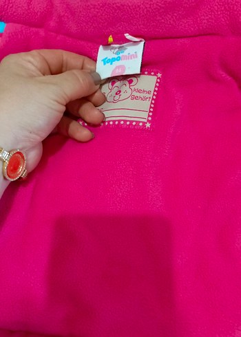 9-12 Ay Beden pembe Renk Kız Çocuk Renkli Kalp Desenli Kapüşonlu Mont