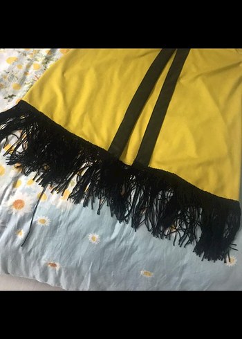 42 Beden Sarı Püsküllü Mini Bohem Yelek