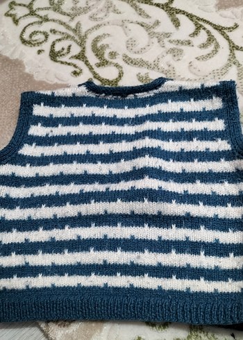 Lacivert Çizgili Örgü suveter - Görsel 2