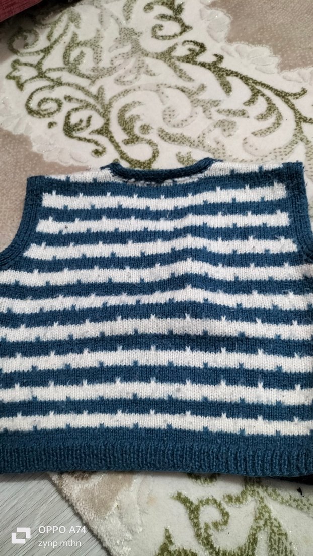 Lacivert Çizgili Örgü suveter - Görsel 2