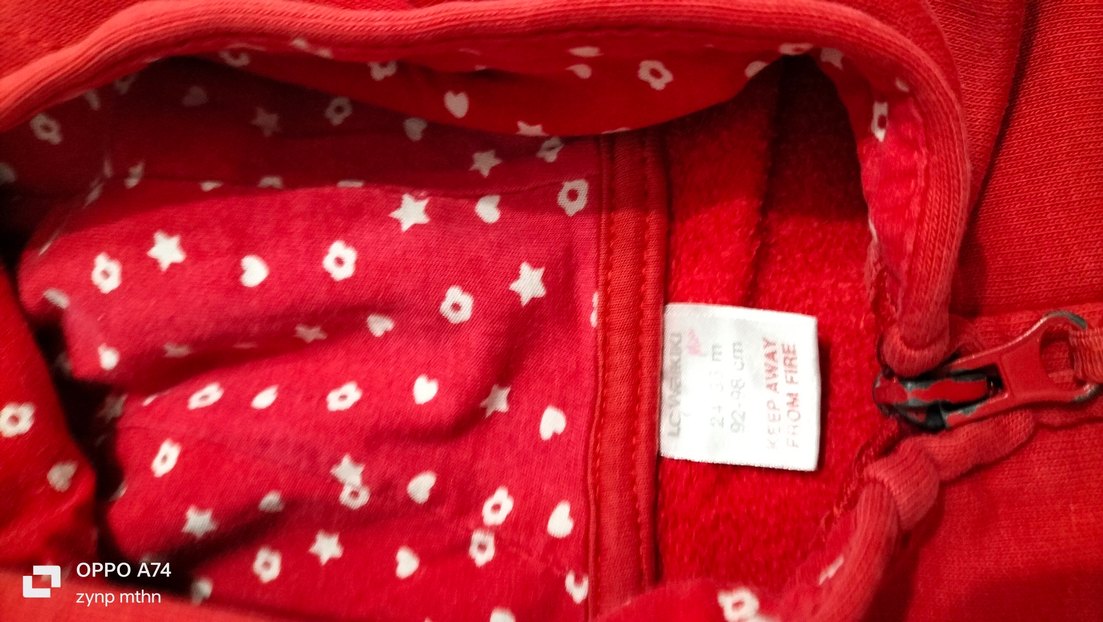 Kız Çocuk Kırmızı Kapüşonlu Fermuarlı Sweatshirt - Görsel 2