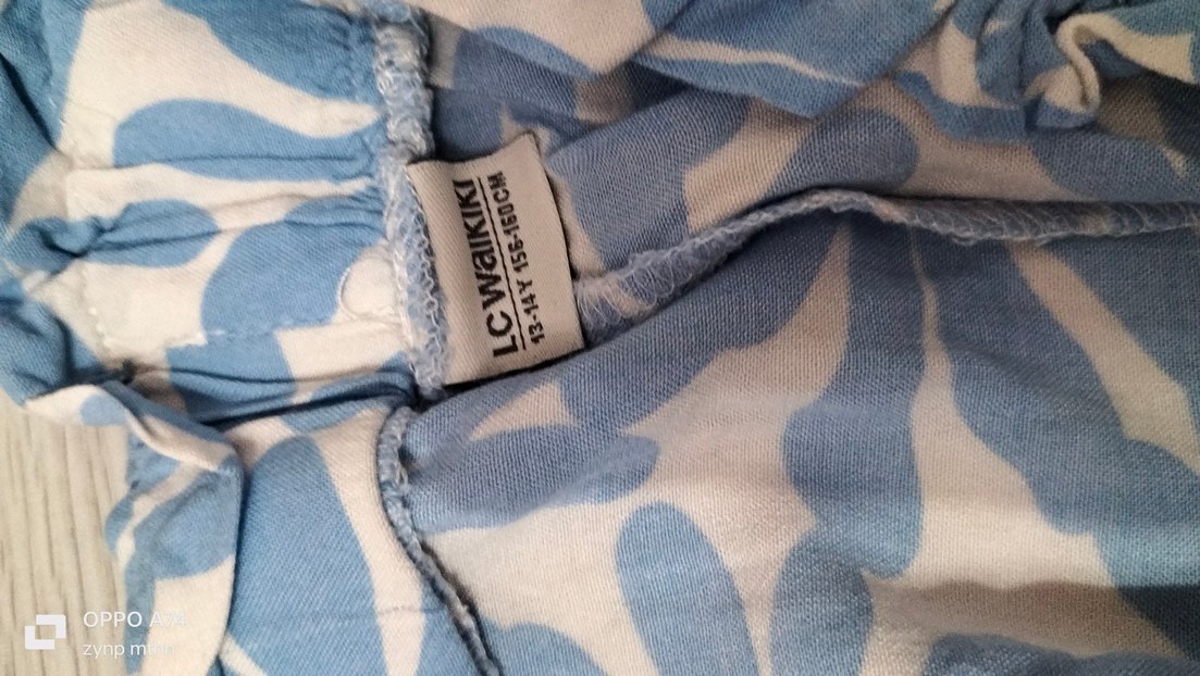 Mavi Bağlama Desenli Bol Kesim Keten Pantolon - Görsel 2