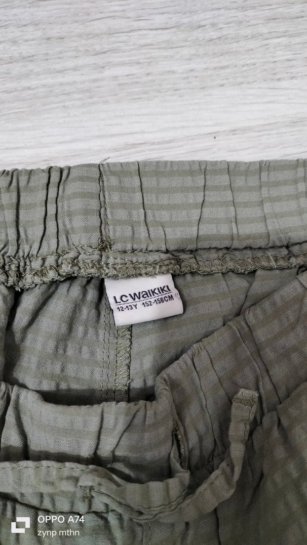 Gri Keten Pilili Rahat Kesim Kadın Pantolon - Görsel 3