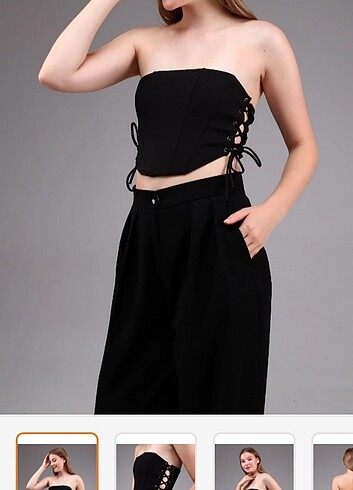 Korse görünümlü siyah crop top