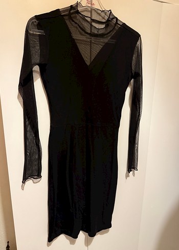 Siyah V Yaka Uzun Kollu Elbise - Görsel 3