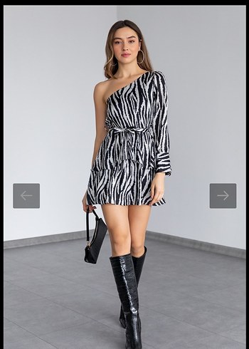 Zara Zebra Desenli Tek Kollu Mini Elbise