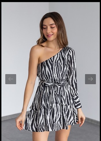 Zebra Desenli Tek Kollu Mini Elbise