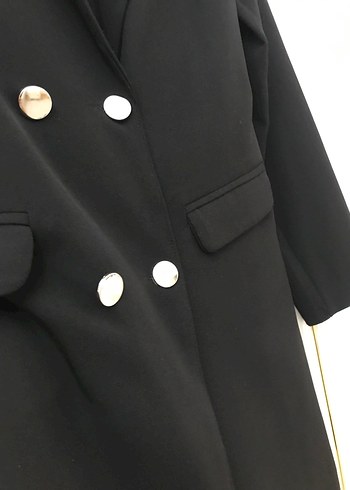 42 Beden siyah Renk Düğmeli Siyah Kadın Uzun Blazer Ceket